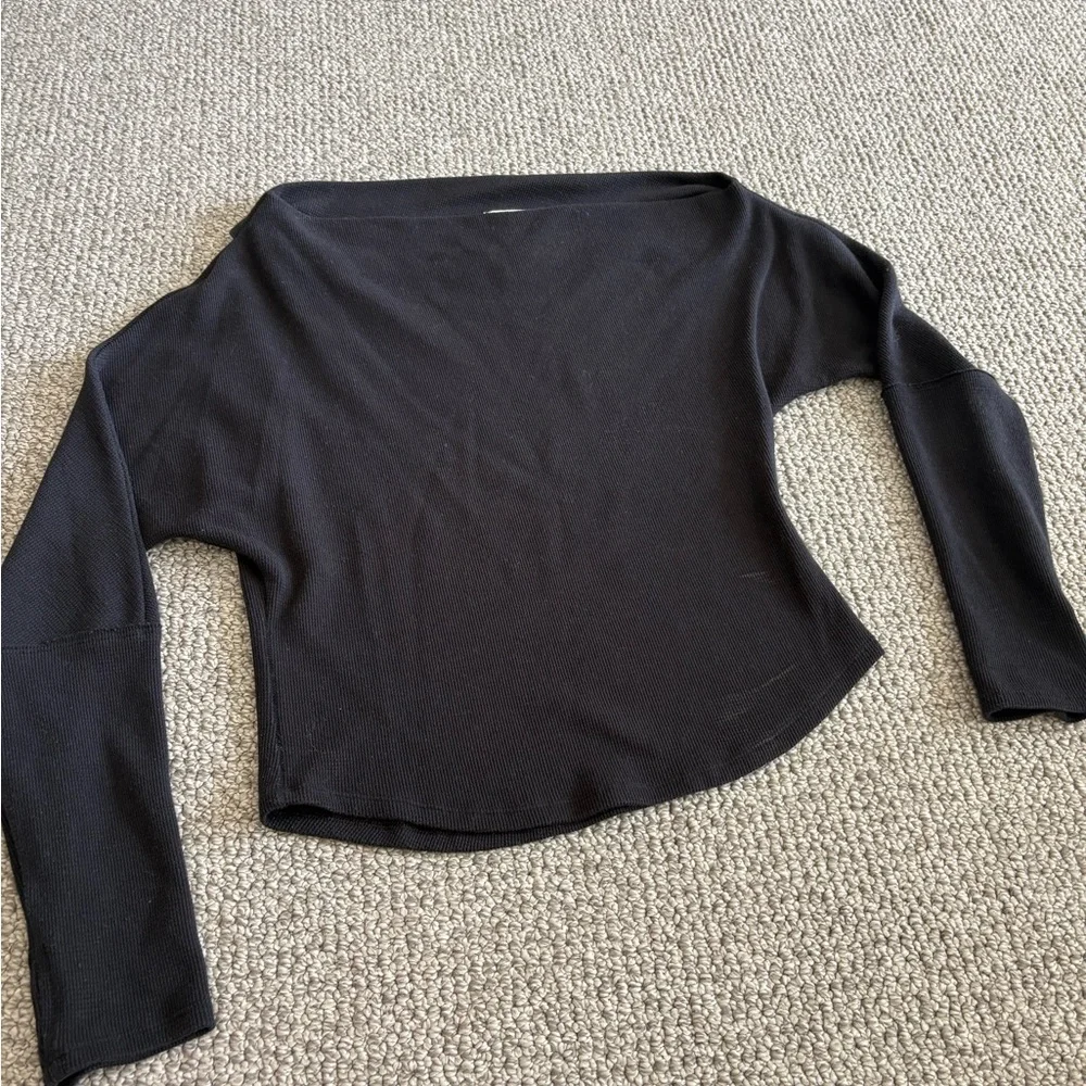 Free People Black Boatneck Knit Top